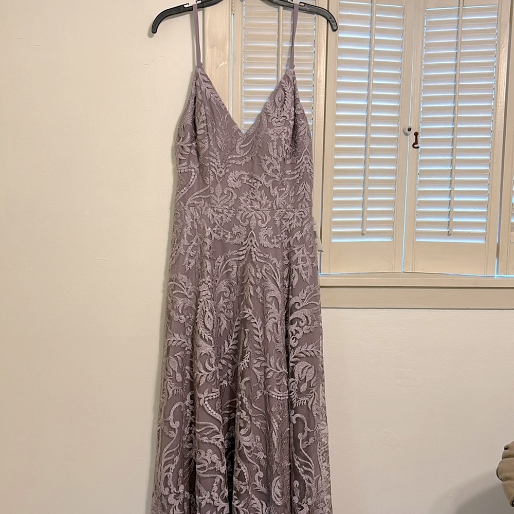 Prom/formal dress, lavendar brocade, full length, new with tags